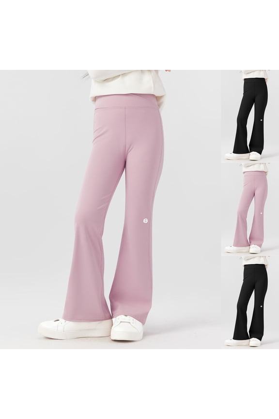 Girls Casual Flared Leggings, Kids Fall Long Pants, Kids Solid Color Yoga Flared Pants Boys and Girls Fall Wear Base Layer Pants for Outdoor Pink, 4-5 Years