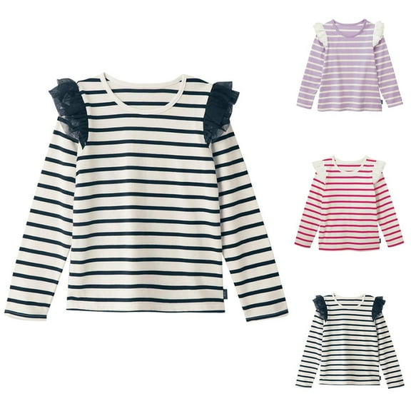 Swuxness Girls' Casual Long Sleeve T-shirts, Fall Sports Tops for Kids, Kids Solid Color Crew Neck Basic Comfortable Casual Everyday Wear Tee for Boys and Girls Black, 4-6 Years