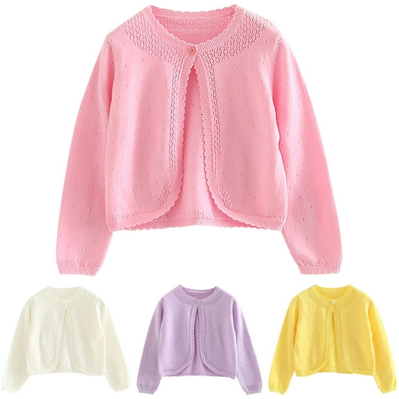 Swuxness Girls Casual Warm Sweater Coat, Toddler Fall Long Sleeve Jacket, Toddler Solid Color Lightweight Hollow Qut Buttoned Cardigan Jacket for Boys and Girls Yellow, 2-3 Years