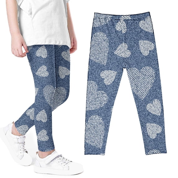 Swuxness Girls Elastic Leggings, Fall Long Pants for Kids, Girls Print Mosquito Proof Outdoor Wear Leggings for Kids Blue, 6-7 Years