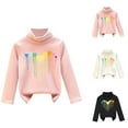 thumbnail image 1 of Swuxness Girls' Fleece Long Sleeve Sweatshirts, Toddler Winter Warm Tops, Girls Heart Print Fleece Lined Fuzzy Turtleneck Soft Comfortable Top without Hood Black, 5-6 Years, 1 of 4