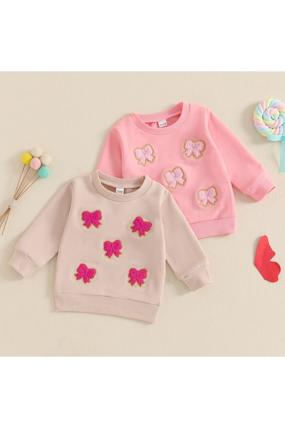 Little Girls' Casual Long Sleeve Sweatshirts, Toddler Fall Tops, Boys and Girls Round Neck Embroidered Print Comfortable Wear Pullover Sweatshirt for Kids Beige, 12-18 Months