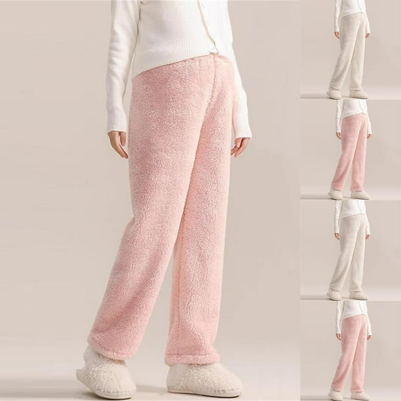Swuxness Maternity Fleece Thickened Full Length Pants, Women Fall Warm Home Pants, Maternity Solid Color Fleece Lined Soft Warm Pants with Adjustable Waistband for Women White, XXL