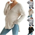 thumbnail image 1 of Swuxness Pregnant Loose Long Sleeve Sweater, Women Fall Casual Tops, Pregnancy Solid Color V Neck Cardigan Open Front Knit Drop Shoulder Nursing Sweater for Women Black, S, 1 of 5