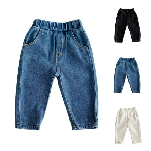Swuxness Toddler Casual Denim Pants, Kids Fall Long Pants, Toddler Solid Color Elastic Waist Casual Active Jeans Pants with Pockets Soft Denim Pants Black, 2-3 Years
