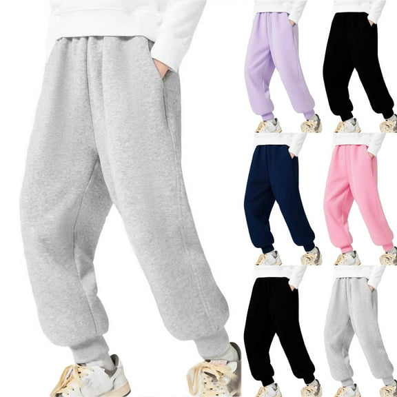 Swuxness Toddler Casual Fleece Sweatpants, Fall Long Pants for Kids, Toddler Fleece Lined Solid Color Elastic Waist Side Pockets Cuffed Casual Active Sweatpants Black, 3-4 Years