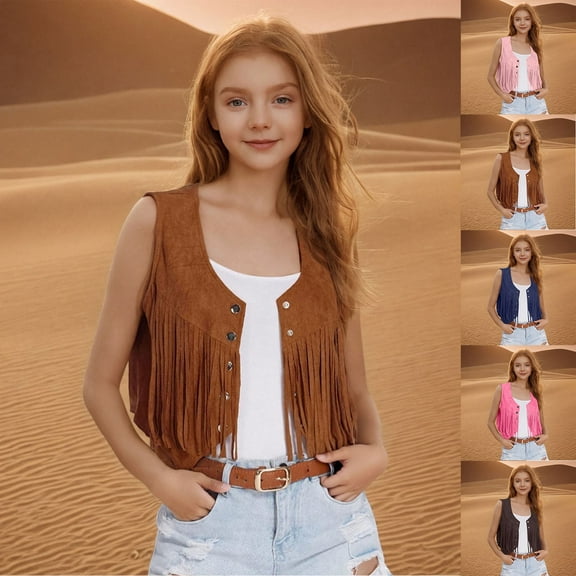 Swuxness Toddler Casual Sleeveless Jacket, Toddler Spring Coat, Toddler Solid Color Button Front Western Style Jacket for Boys and Girls Pink, 9-10 Years