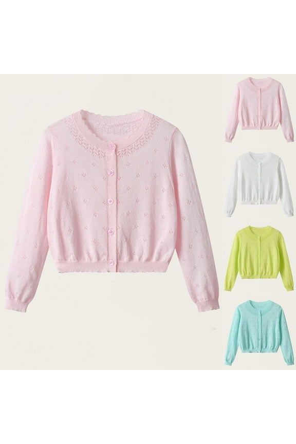 Toddler Casual Sport Jackets, Fall Long Sleeve Jacket for Kids, Toddler Solid Color Sweet Loose Buttons Eyelet Crew Neck Unhooded Jacket for Boys and Girls Pink, 3-4 Years