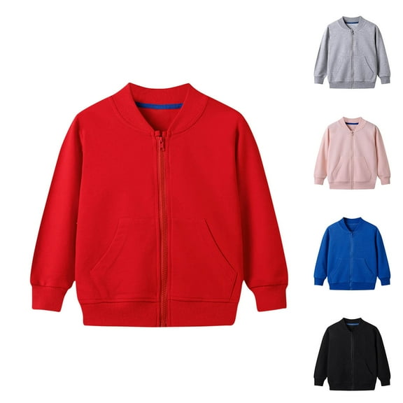 Swuxness Toddler Casual Sweatshirts, Toddler Fall Long Sleeve Jacket, Toddler Solid Color Zipper Jacket without Hood Outerwear for Boys and Girls Red, 5-6 Years