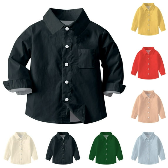 Swuxness Toddler Collared Long Sleeve Shirts, Fall Tops for Kids, Kids Solid Color Crew Neck Basic Comfortable Casual Everyday Wear T Shirt for Boys and Girls Black, 3-4 Years