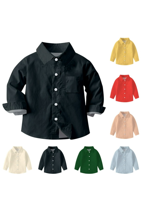 Toddler Collared Long Sleeve Shirts, Fall Tops for Kids, Kids Solid Color Crew Neck Basic Comfortable Casual Everyday Wear T Shirt for Boys and Girls Beige, 2-3 Years