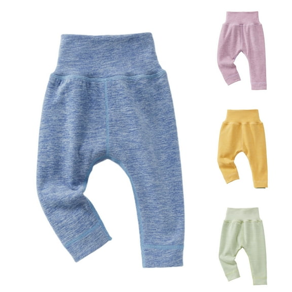 Swuxness Toddler Elastic Fleece Leggings, Winter Long Pants for Kids, Kids Solid Color High Waist Belly Protecting Warm Leggings for Boys and Girls Blue, 6-9 Months