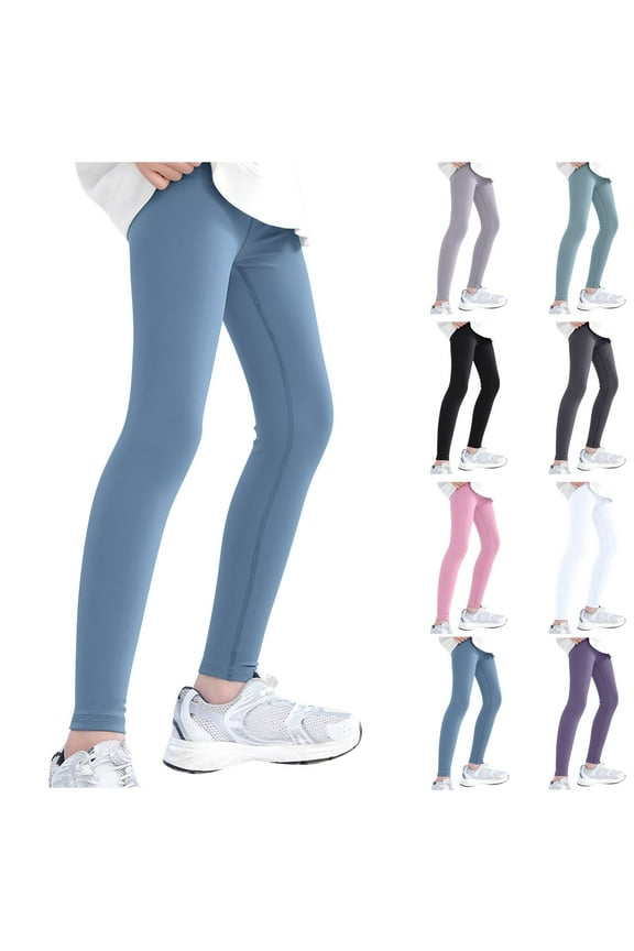 Toddler Elastic Leggings, Kids Fall Long Pants, Kids Solid Color High Waist Thermal Yoga Pants for Boys and Girls Black, 8-9 Years