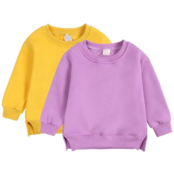 Swuxness Toddler Fleece Long Sleeve Sweatshirts, Kids Pullover Tops, Toddler Solid Color Crew Neck Fleece Lined Pullover Sweatshirt Warm Comfortable Top Casual Wear Purple, 3-4 Years