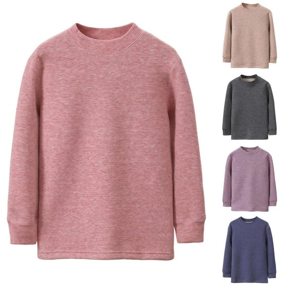 Swuxness Toddler Fleece Long Sleeve Undershirt, Kids Winter Casual Tops, Kids Solid Color Crew Neck Thermal Lined Comfortable Pullover Top for Boys and Girls Gray, 3-4 Years