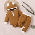 thumbnail image 1 of Swuxness Toddler Long Sleeve Rompers Two Piece Sets, Kids Fall Sweatpants Sets, Toddler Crew Neck Solid Color Hooded Outfit for Girls and Boys Brown, 18-24 Months, 1 of 5