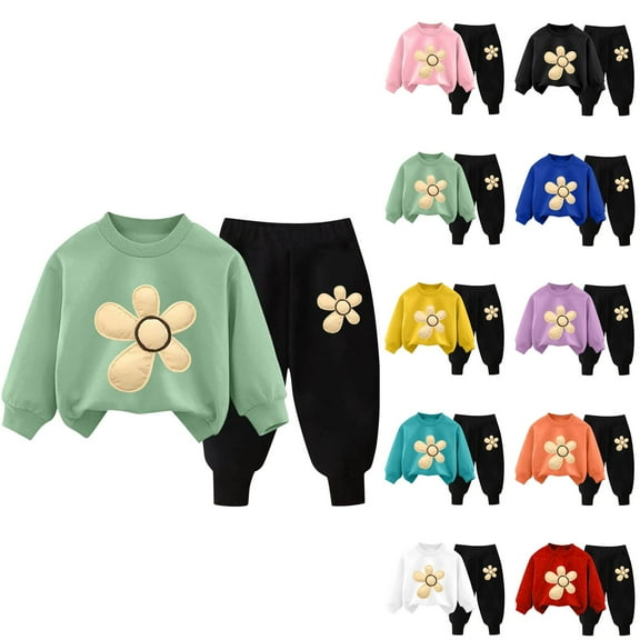 Swuxness Toddler Long Sleeve Sweatshirt Two Piece Sets, Kids Winter Sweatpants Sets, Kids Print Round Neck Casual Comfortable Outfit Sets for Boys and Girls Black, 7-8 Years