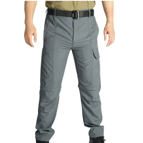 Fall Savings! Titcea Cargo Pants for Men Solid Color Elastic Waisted Multiple Pockets Removable Leg Straight Hiking Pants Travel Camping Training Quick Drying Outdoor Work Pants