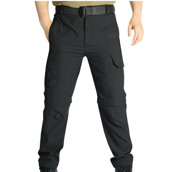 Titcea Cargo Pants for Men Solid Color Elastic Waisted Multiple Pockets Removable Leg Straight Hiking Pants Travel Camping Training Quick Drying Outdoor Work Pants