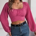 thumbnail image 1 of Titcea Tops for Women Trendy Lantern Sleeve Waist Chiffon Round Neck Long Sleeve Blouses Cute Sexy Casual Shirts, 1 of 8