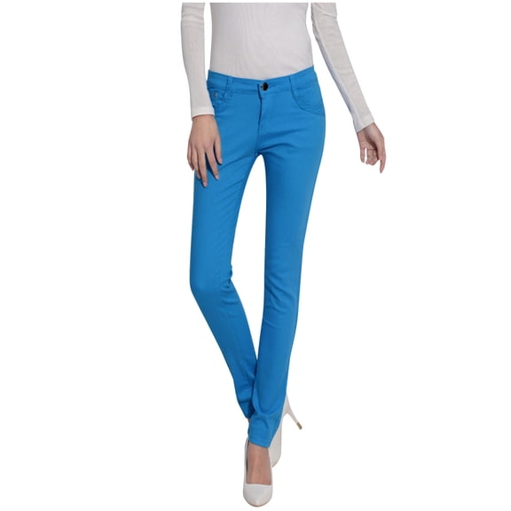 Fall UTSJKR Women's Mid Rise Super Stretch Skinny Jeans Blue Purple Green Light Blue Stretch Skinny Jeans for Women Sky Blue 30