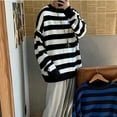 thumbnail image 1 of VALSEEL Striped Long-Sleeve Knit Top for Unisex Wear - Women Fashion Casual Loose Full-Sleeve New Trend Striped Sweater Pullover Pullover Knit Sweater, 1 of 5