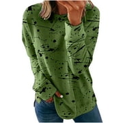Charella Women Sweatshirts Trendy Graphic Long Sleeve Pull Over Shirts Round Neck Loose Pullover Blouse Blue_A,XXXL