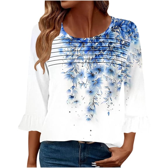 Women's Blouse Boho Womens Tops Trendy Casual Womens 3/4 Length Sleeve Tops Casual Womens Blouses Spring My Items Trending Gifts