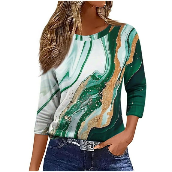 Women's Blouse Womens Shirts Casual Graphic Women's Tops 3/4 Sleeve Blouses Work Items Ordered by Me Trending Gifts