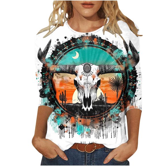 Women's Fall T-Shirts Womens Shirts Trendy 2025 Women's 3/4 Sleeve Tops and Blouses Womens Blouses Fall New & Trending Gifts