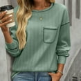 thumbnail image 1 of Women's Long Sleeve Blouses Women's Stripe Brushed Solid Color Round Neck Pocket Casual Loose T-shirt Long Sleeved Round Neck Top, S-2XL, 1 of 7