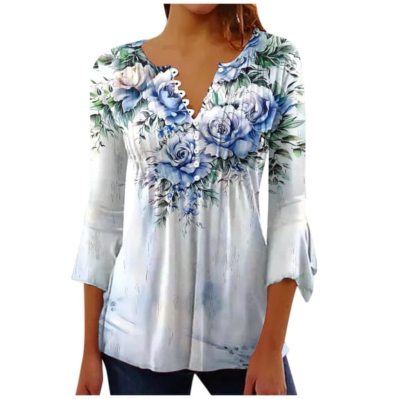 Women's Plain T Shirts Womens Shirts Loose Fit Tops for Women Trendy 3/4 Sleeve Casual Women's Blouses Items Ordered by Me Trending Gifts
