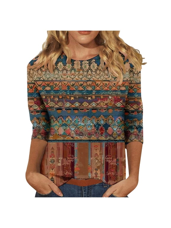 Women's Plain T-Shirts Womens Tops Fall 2025 Women's Tops 3/4 Sleeve Blouses Work Fall New & Trending Gifts