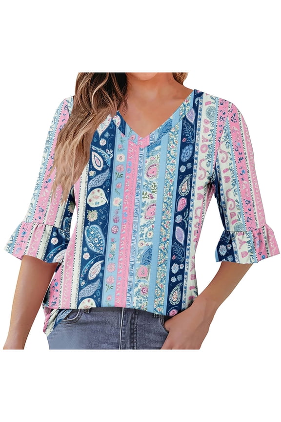 Women's Plain T-Shirts Womens Tops Trendy Tops for Women 3/4 Sleeve Womens Blouses New & Trending Gifts