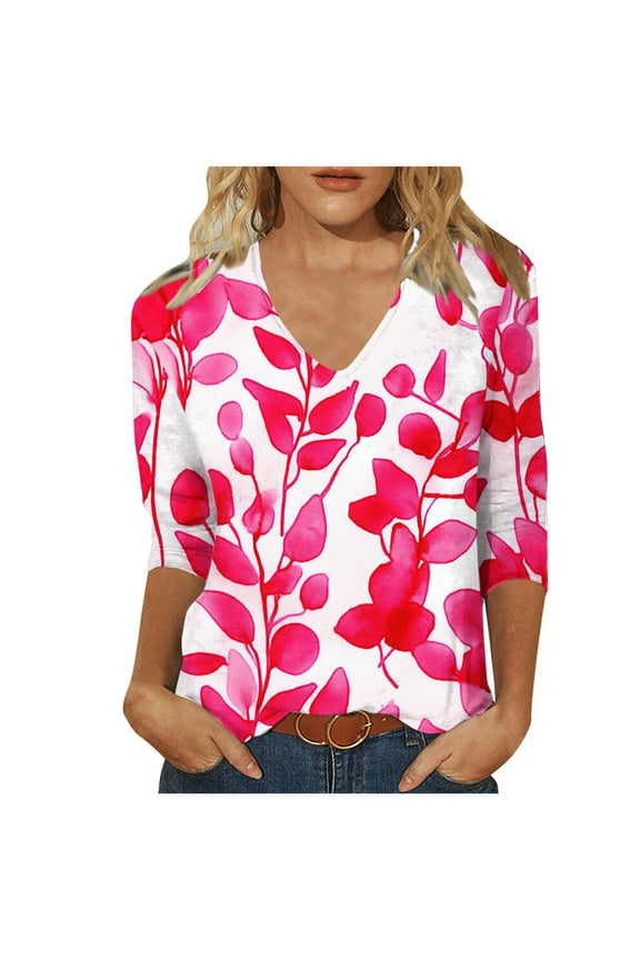 Women's T Shirts Womens Shirts Trendy 3/4 Sleeve Shirts for Women Trendy Womens Blouses My Items Ordered Trending Gifts