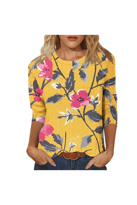 Womens Spring T Shirts Womens Shirts Trendy Spring Womens 3/4 Sleeve Tops Womens Blouses New Arrivals Gifts