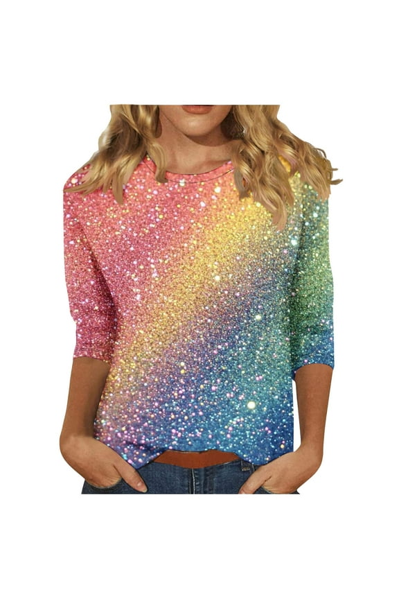 Womens Loose Fit Tops Womens Tops Plus Size Women 3/4 Sleeve Tops Loose Fit Women's Blouses New & Trending Gifts