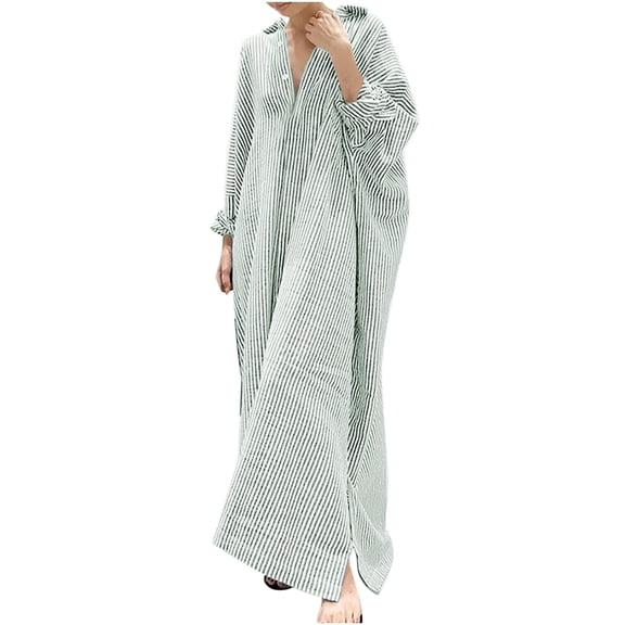 Fall Womens Oversized Linen Shirt Dress Button Down Cotton Linen Striped Long Sleeve Maxi Dress Loose Fit