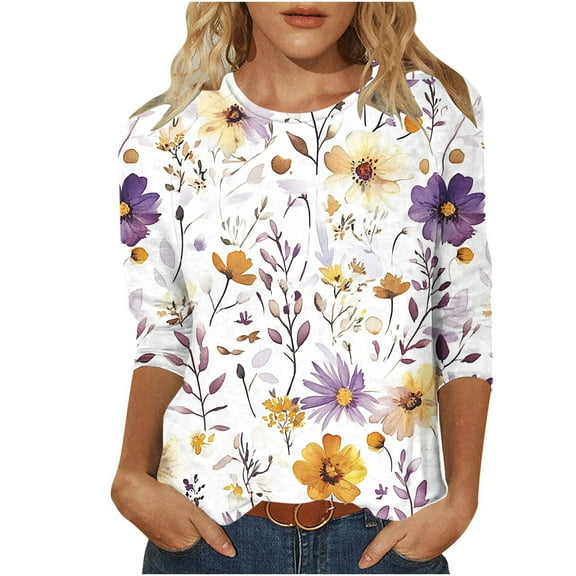 Womens Tops Loose Fit Women's Tops Plus Sized 3/4 Length Sleeve Tops for Women Blouses New & Trending Gifts