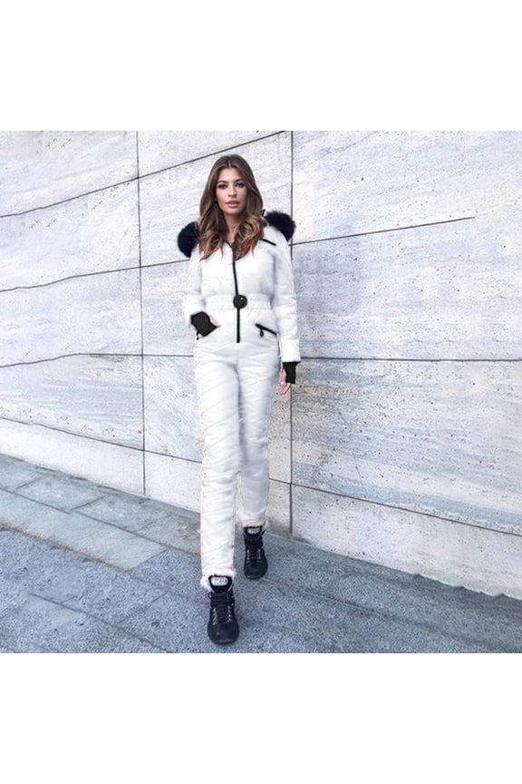 YODETEY Hoodie Women Fashion Casual Thick Hot Snowboard Skisuit Outdoor Sports Zipper Ski Suit Christmas Rollbacks/White