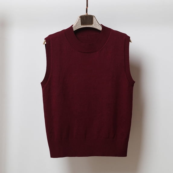 YODETEY Crew Neck Knit Vest for Transitional Weather - Women's New Fall And Winter Warm Keeping Fashion Round Neck Knitted Overlapping Cuff Sweater