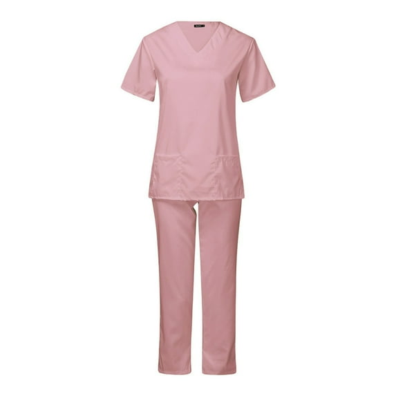 cocolona Summer Scrubs Set for Women Medical Scrubs V Neck Short-Sleeve Tops and Pants Medical Nursing Uniforms Set Workwear