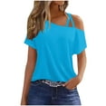 thumbnail image 1 of gakvbuo Fall Cold Shoulder Shirts Womens Summer Tops Short Sleeve One Sided Button Ruched Blouse T-Shirt Casual One Shoulder Tops Vacation Off The Shoulder Tunic Tee Top, 1 of 6