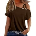 thumbnail image 1 of Fall gakvbuo Cold Shoulder Shirts Womens Summer Tops Short Sleeve One Sided Button Ruched Blouse T-Shirt Casual One Shoulder Tops Vacation Off The Shoulder Tunic Tee Top, 1 of 6