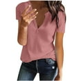 thumbnail image 1 of gakvbuo Fall Summer Tops for Women V-Neck Waffle Knit Henley Tops Casual Short Sleeve Pullover Tunic Tops Loose Blouses Henley Shirts Basic Tee, 1 of 6