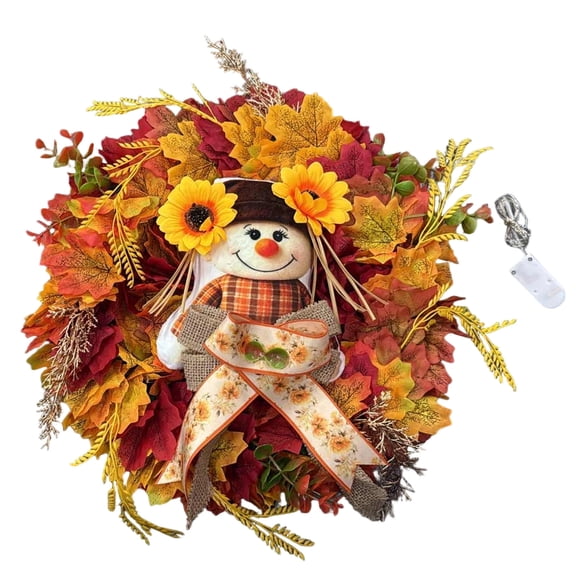Fall Scarecrow Decorative Wreath, Polyester Door and Wall Accent, for Entryways Mantels Windows Seasonal Events and Coordinated Home Decorating for Home Decor and Display Use