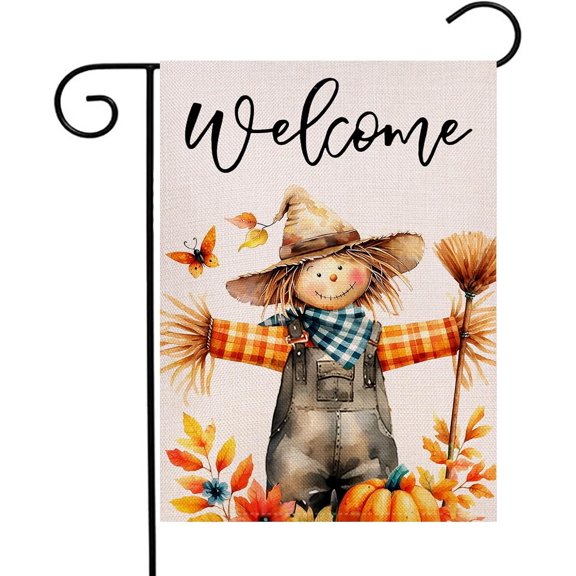 Fall Scarecrow Garden Flag 12.5 x 18 Inch Double Sided Welcome Autumn Rustic Yard Outdoor Flag