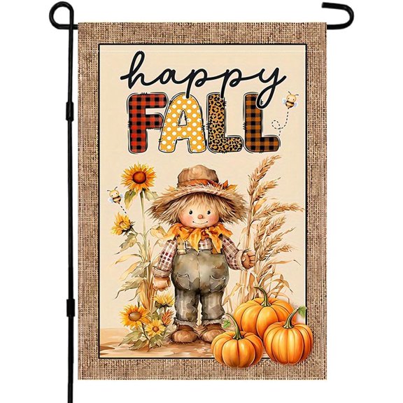 Fall Scarecrow Garden Flag 12x18 Inch Double Sided Outside, Happy Fall Y'all Autumn Rustic Yard Outdoor Flag