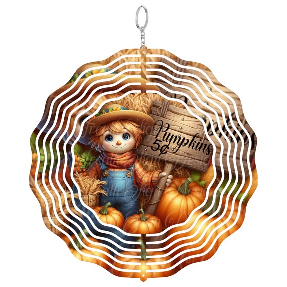 Fall Scarecrow Pumpkin Patch 3D Wind Spinner Metal Kinetic Sculpture Autumn Harvest Decor
