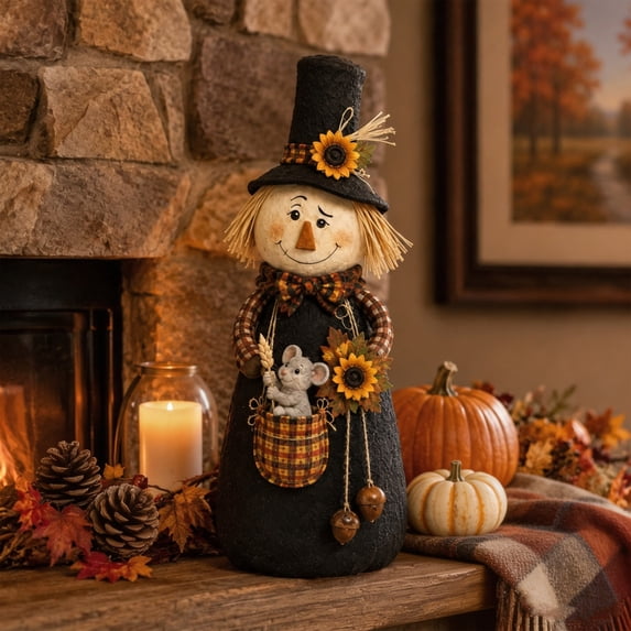 Fall Scarecrow Tabletop Decoration, Rustic Harvest Figurine for Mantel, Entryway Table, Sideboard, Console, Shelf, Thanksgiving Display, Farmhouse Home Decor, and Autumn Party Accent, D